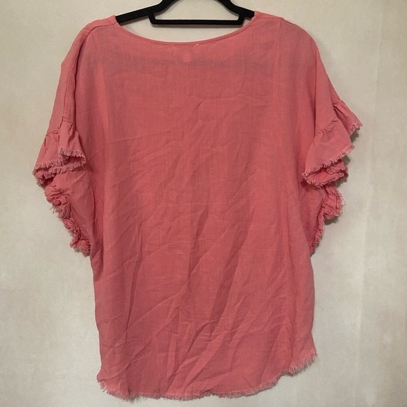Umgee EUC coral ruffle raw hem relaxed fit linen blend casual blouse size S - Picture 6 of 7